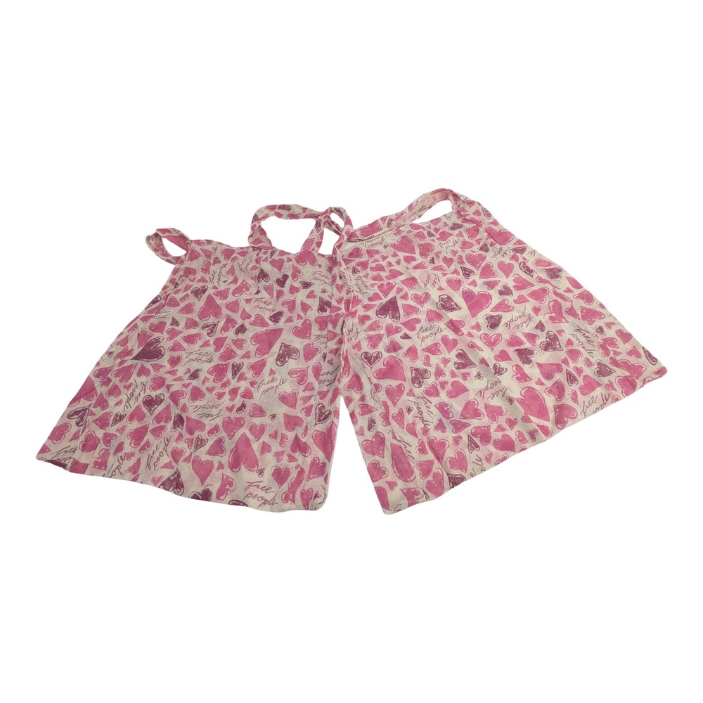 Free People Pink Heart Print Reusable Guaze Lightweight Tote Bags Set of 2